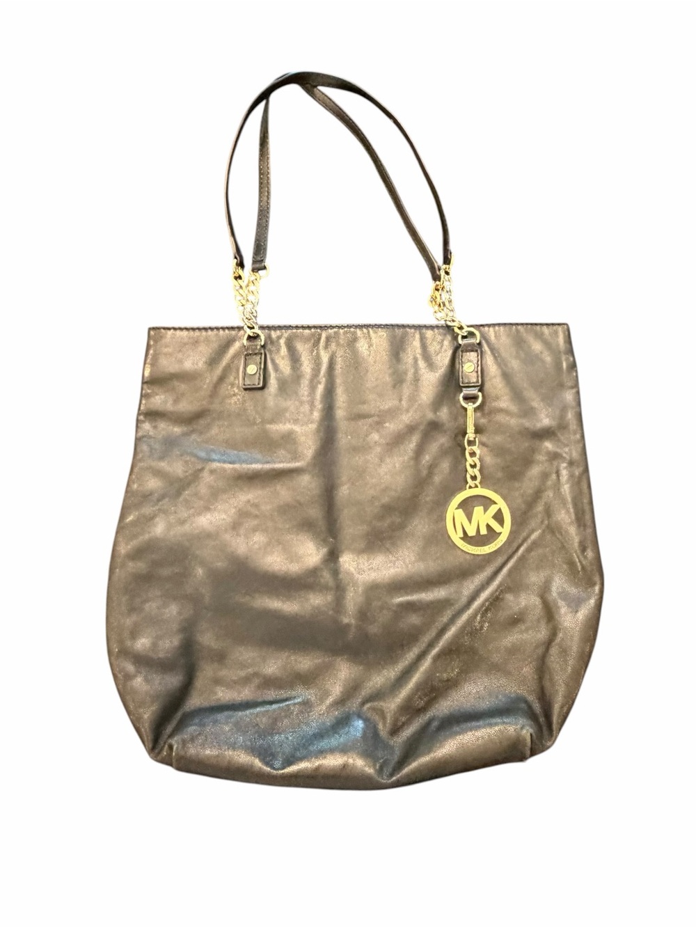 Michael Kors Jet Set Leather Tote Black Leather Chain Handles Authentic Charm